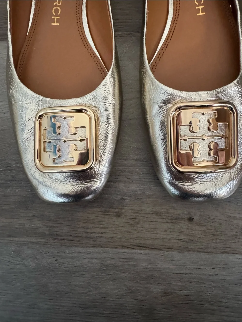 Tory Burch Gold Metallic Georgia Leather Ballet Flats Size 9